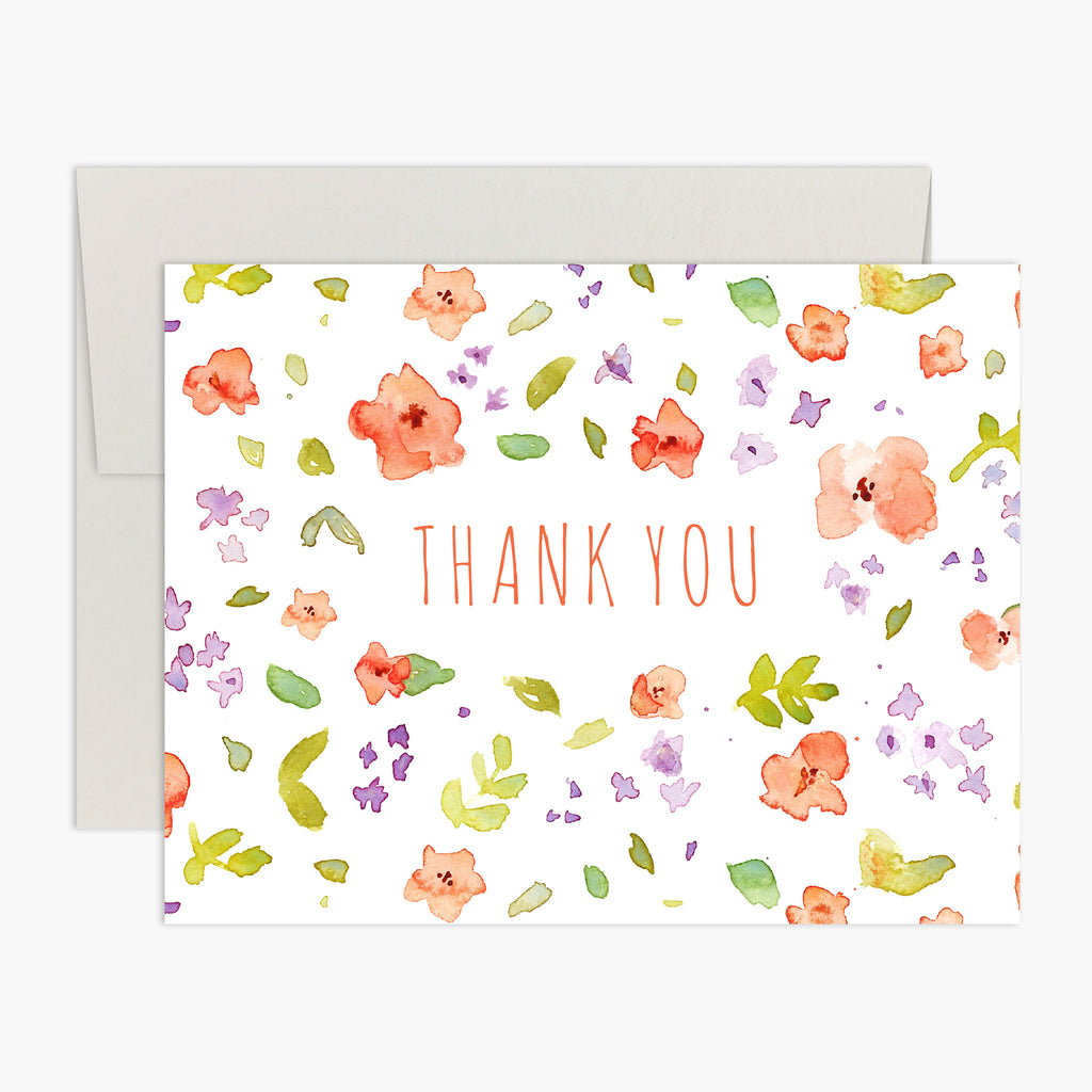 Watercolor Floral Pattern Thank You Card