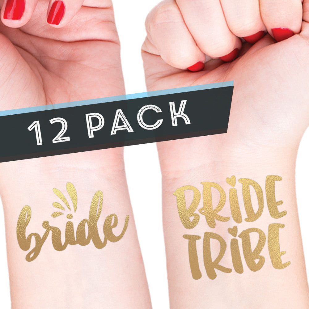 BRIDE + BRIDE TRIBE Temporary Tattoos (Set of 12 Gold Bachelorette Temporary Tattoos)
