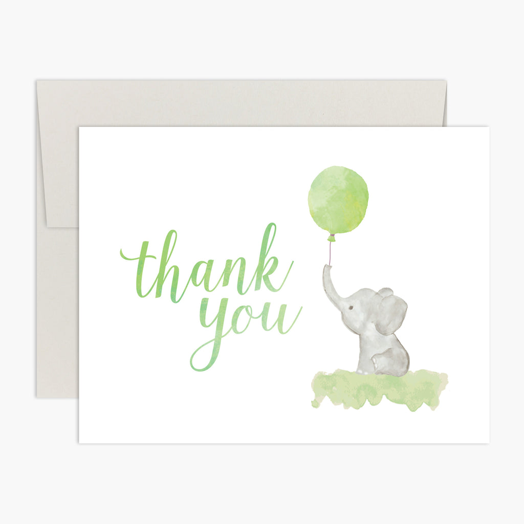 Thanks, Baby! Watercolor Elephant Thank You Card