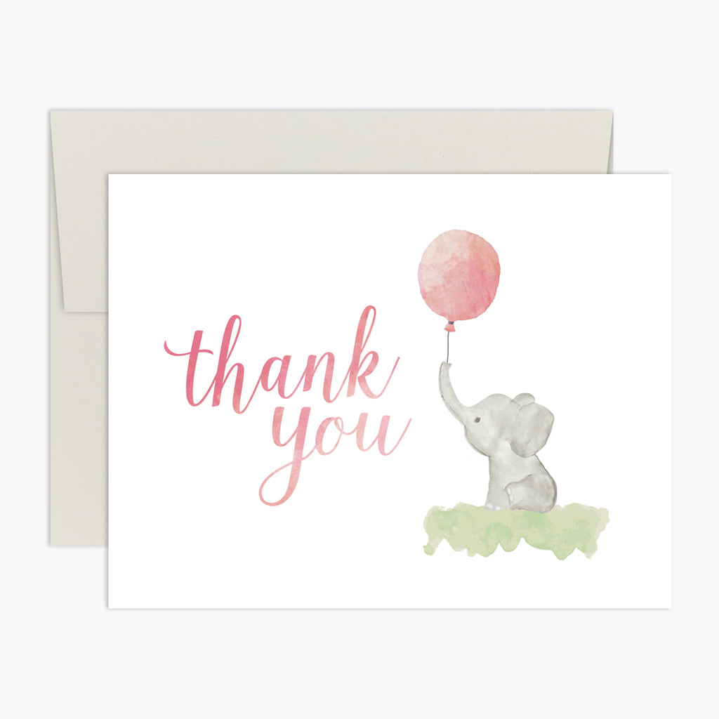 Thanks, Baby! Watercolor Elephant Thank You Card