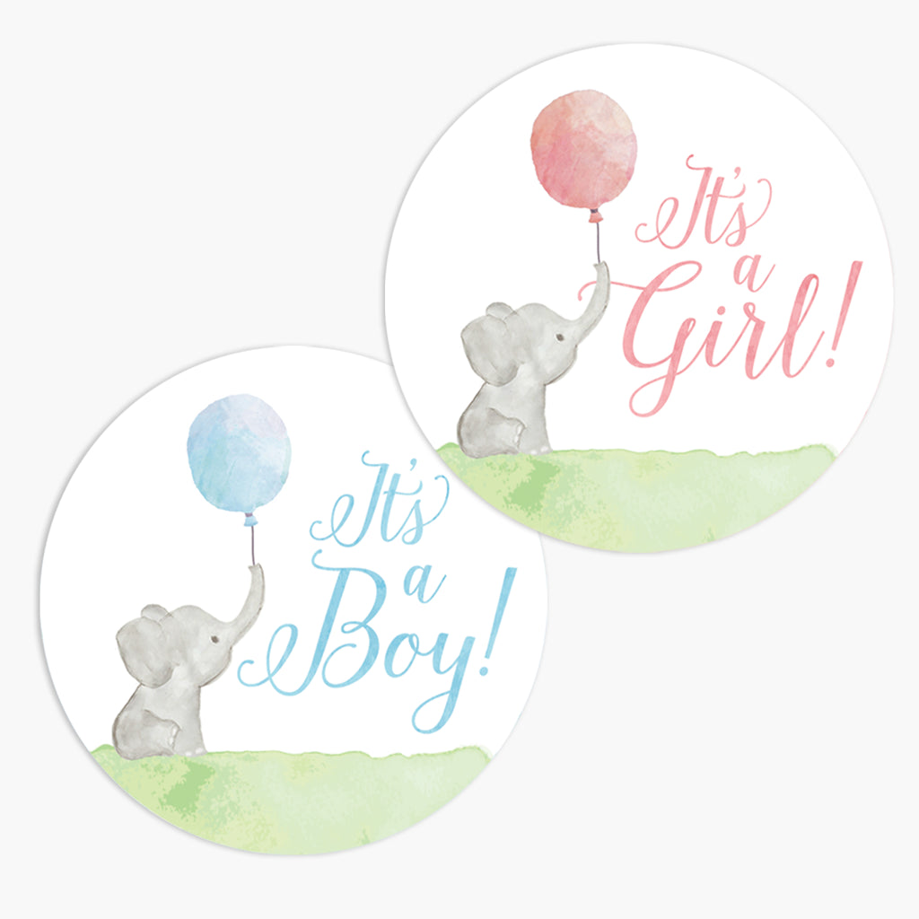 Baby Shower Party Stickers: Set of 24 Baby Elephant Stickers