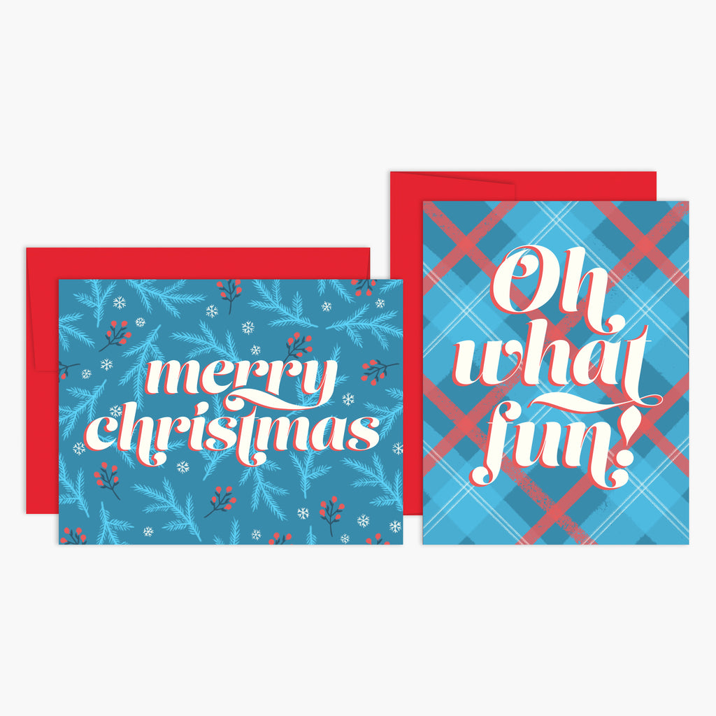 Icy Florals and Plaid Holiday Card Set