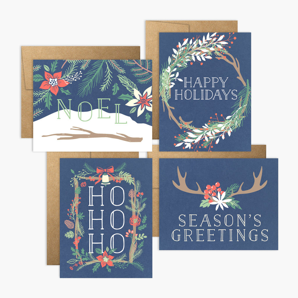 Navy Floral Holiday Card Set