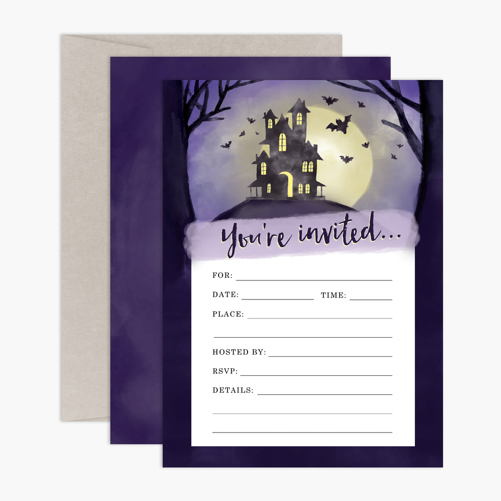 Set of Spooky House Halloween Party Invitations
